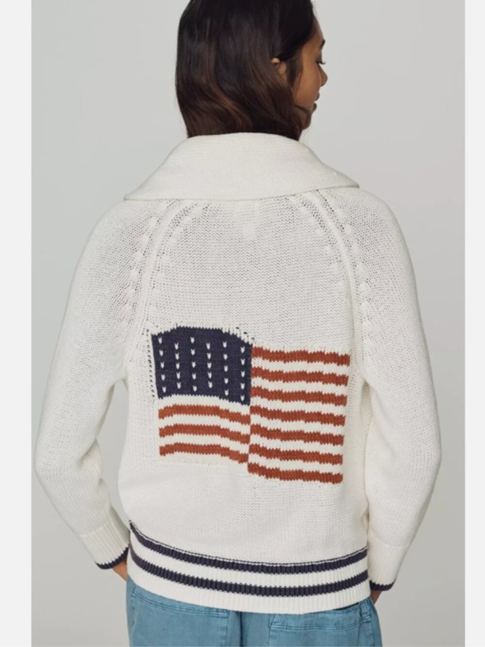 Anthropologie Maeve American Flag Shawl Collar Cardigan Sweater M NWT Medium